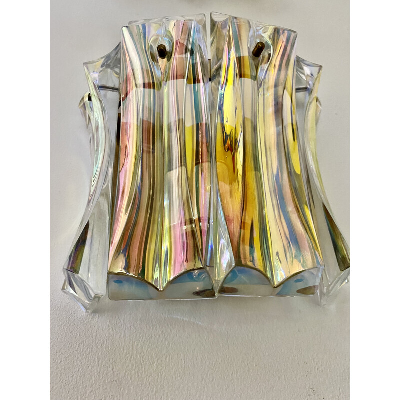 Vintage iriserend glas en messing wandlamp voor Venini, 1970