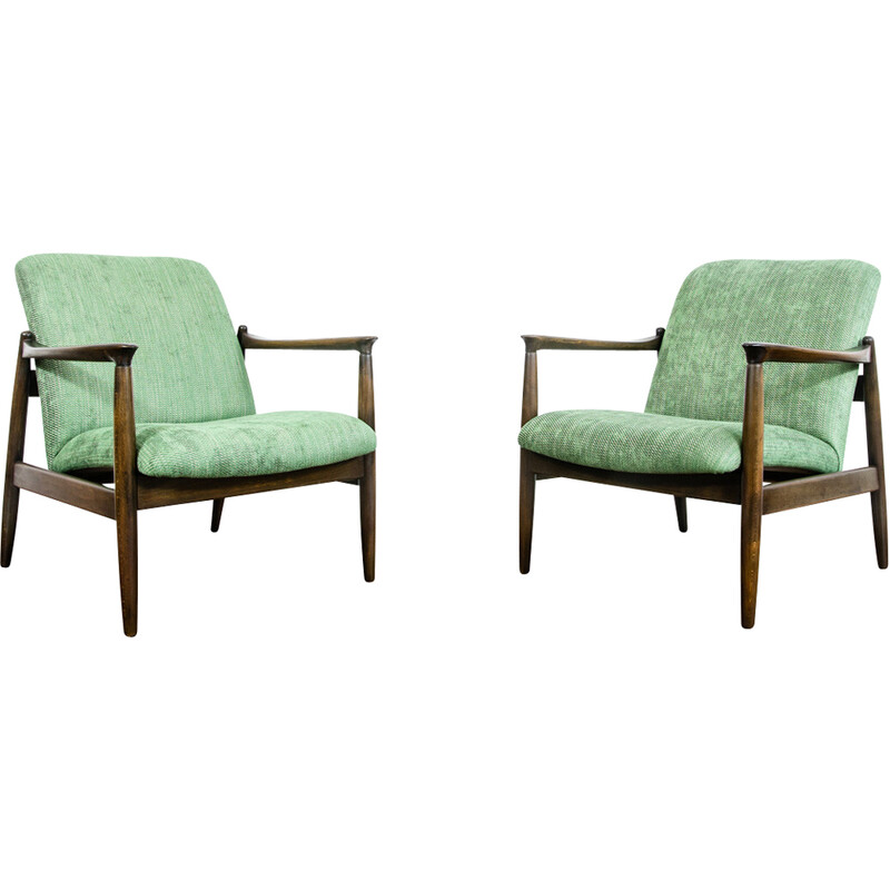 Pair of vintage Gfm-64 armchairs by Edmund Homa, Poland 1960s