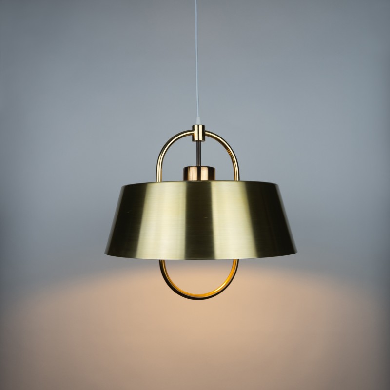 Vintage Hercules pendant lamp in brass by Jo Hammerborg for Fog og Morup, Denmark 1970s