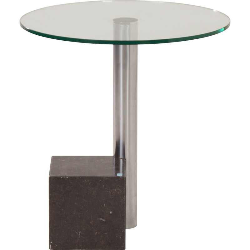 Table d'appoint vintage Hk-2 en verre, métal chromé et granit par Hank Kwint pour Metaform, 1980