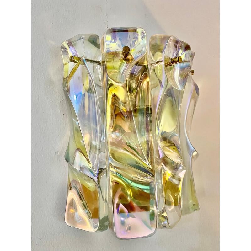 Vintage iridescent glass and brass wall lamp by Kalmar, Austria 1970s