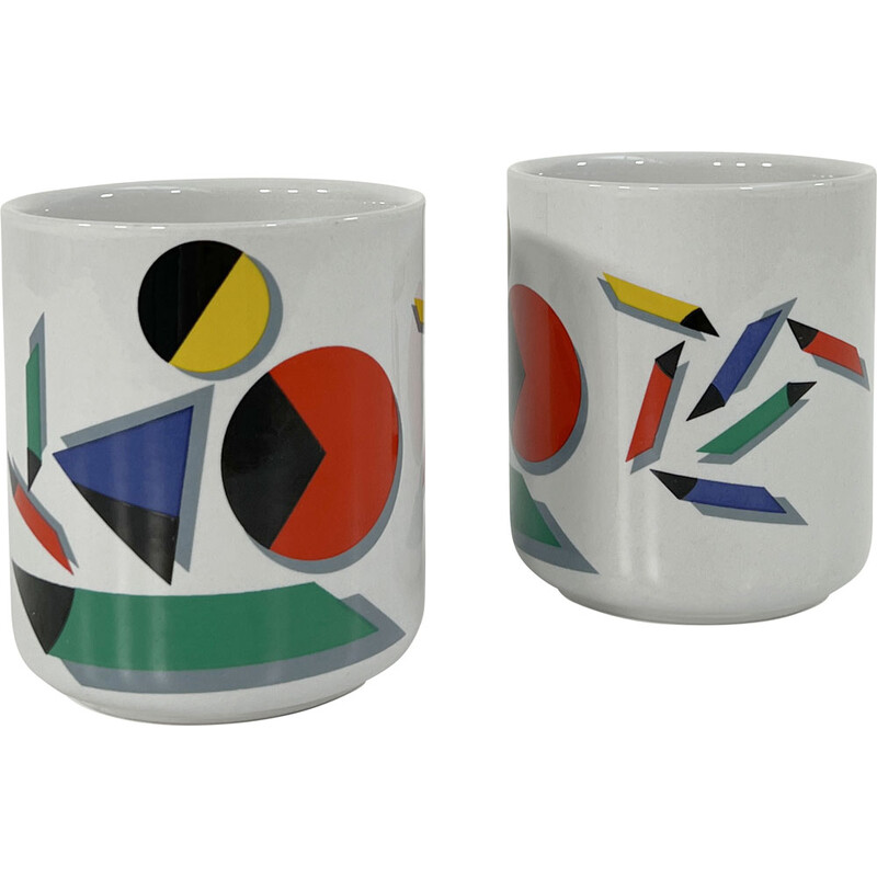 Pair of vintage graphic ceramic pots by Mancioli, Italy 1980s