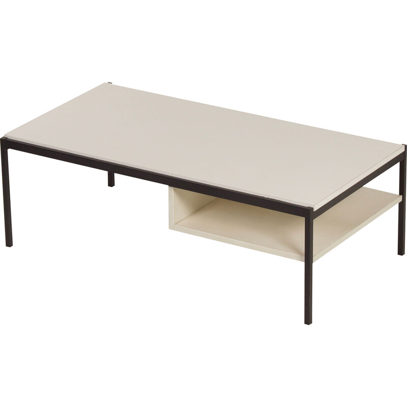 Vintage 3651 coffee table in metal, wood and white formica by Coen de Vries for Gispen, 1960s