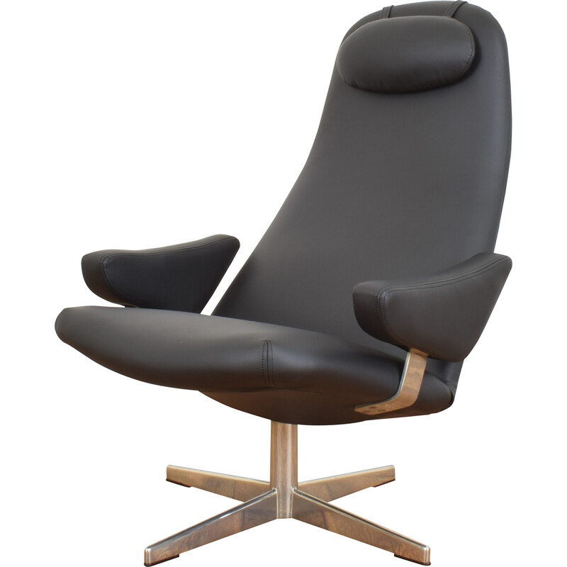 Vintage aluminum and leather Contourette Roto swivel armchair by Alf Svensson for Dux, Sweden 1960s