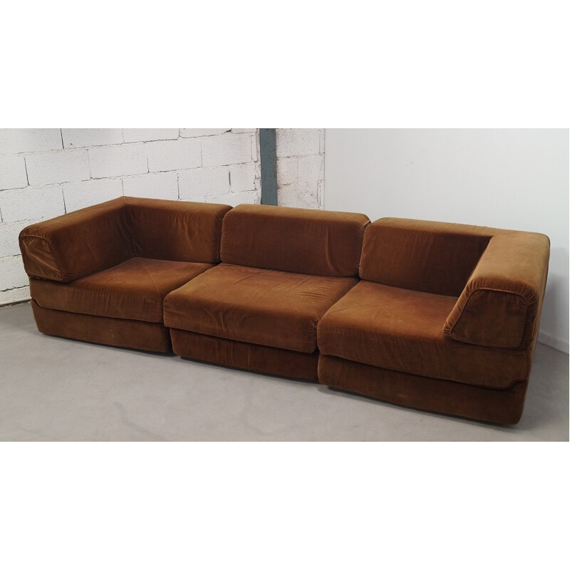 Modular 3 seater sofa in velvet - 1970s