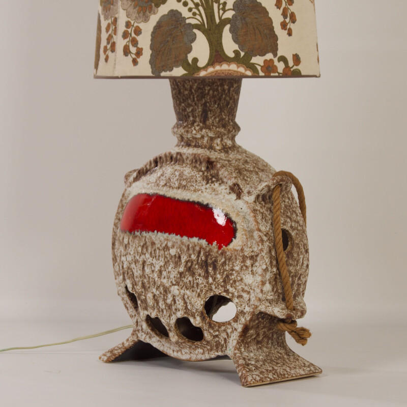 Vintage Fat Lava ceramic and linen floor lamp by Hustadt Leuchten, 1960s