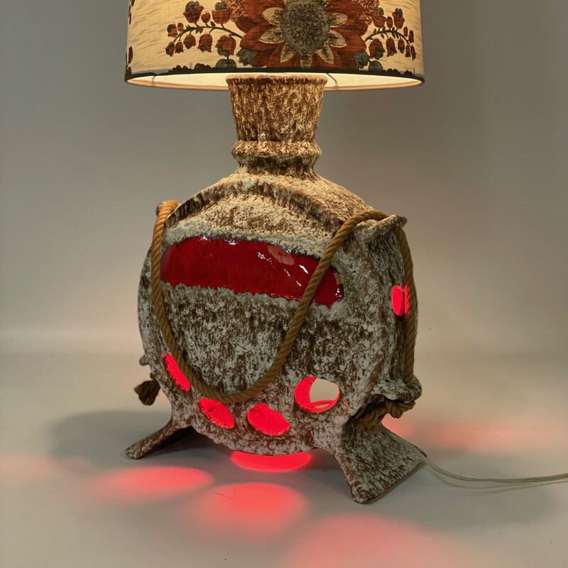 Lámpara de pie Vintage Fat Lava de cerámica y lino de Hustadt Leuchten, años 60