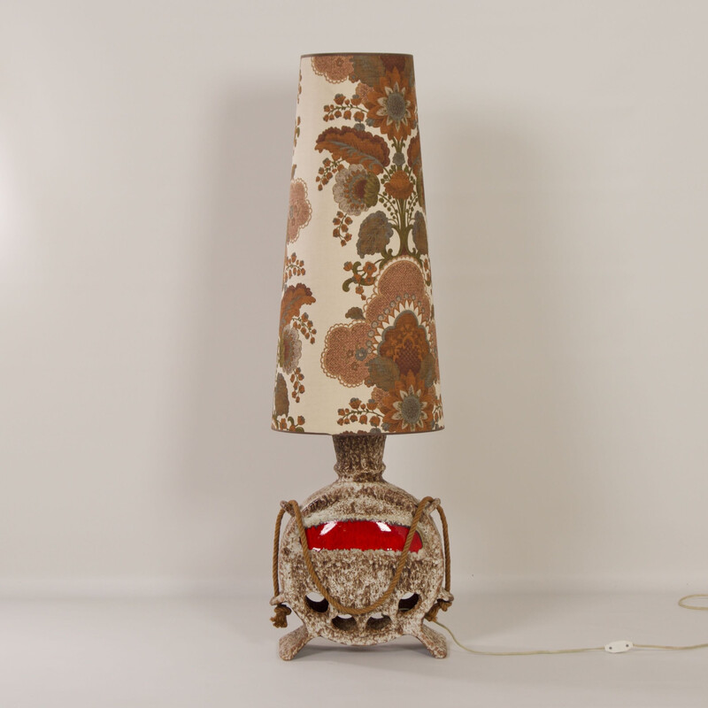 Vintage Fat Lava ceramic and linen floor lamp by Hustadt Leuchten, 1960s