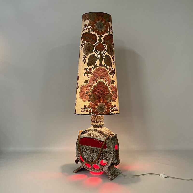 Vintage Fat Lava keramiek en linnen vloerlamp van Hustadt Leuchten, 1960