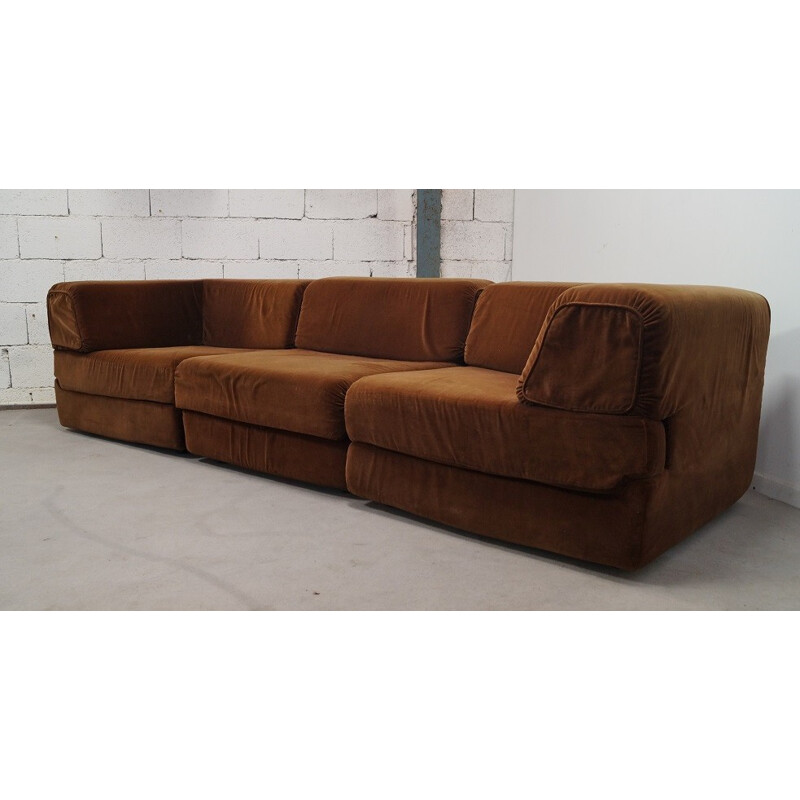 Modular 3 seater sofa in velvet - 1970s