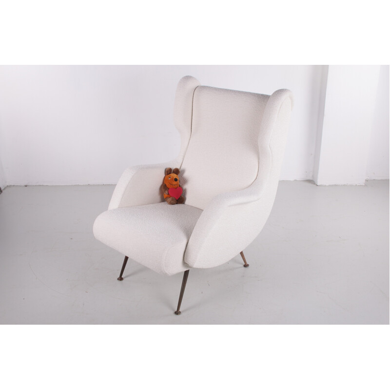 Fauteuil vintage en laine bouclée de Marco Zanuso pour Arflex, Italie 1960