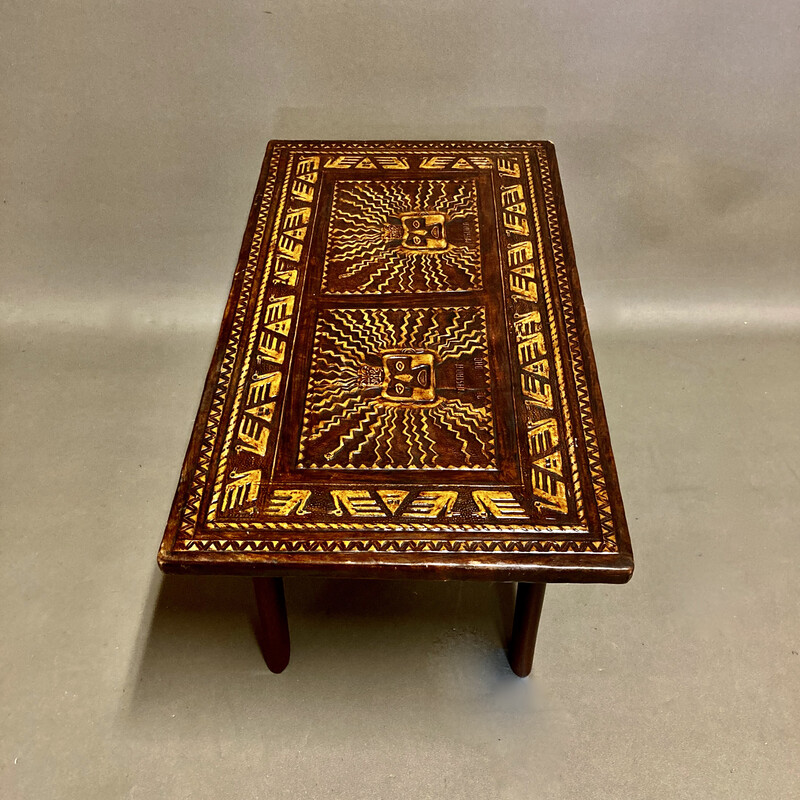 Vintage wood and leather coffee table by Angel Pazmino, 1960s