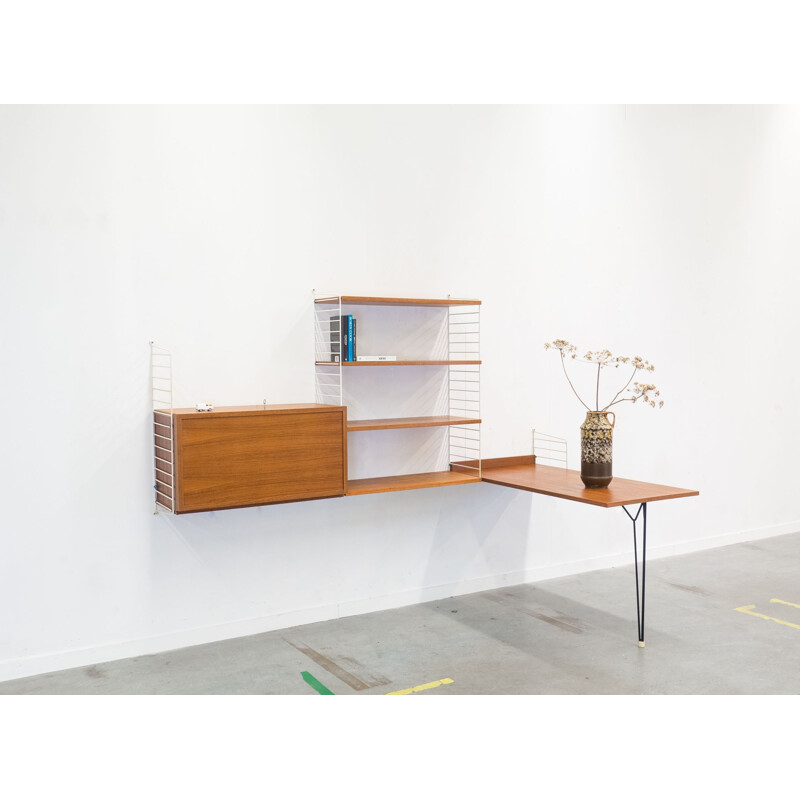 String Design AB white wall unit in teak and metal by Nisse & Kajsa Strinning - 1950s