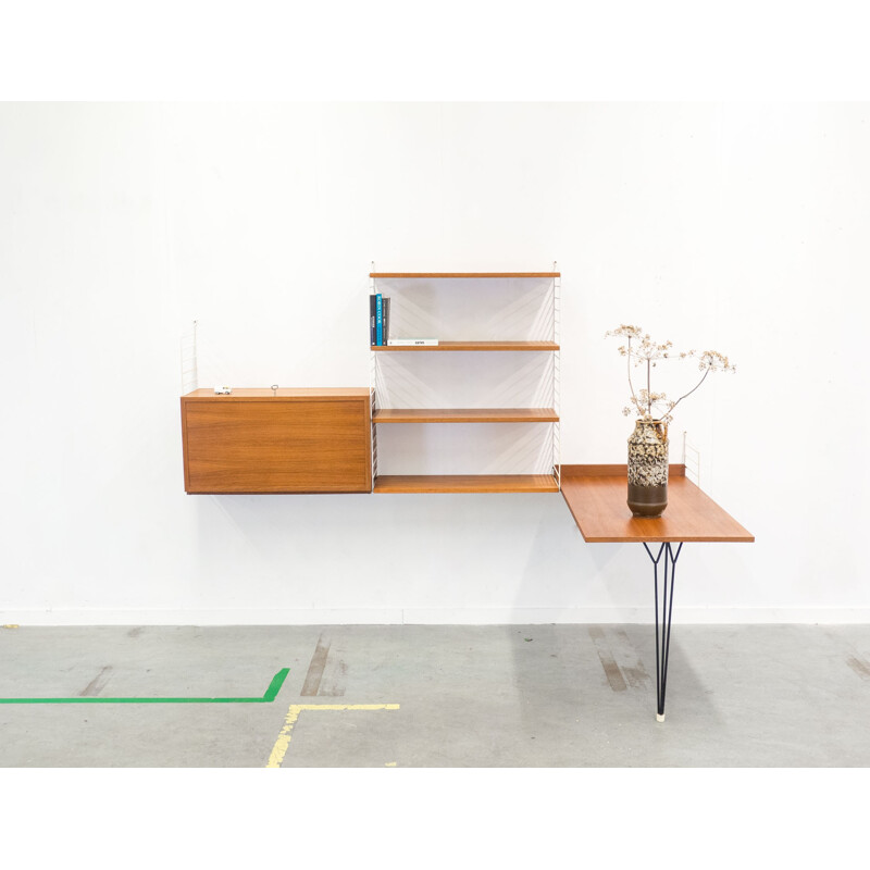 String Design AB white wall unit in teak and metal by Nisse & Kajsa Strinning - 1950s