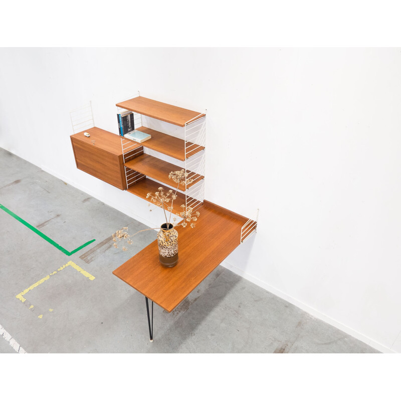 String Design AB white wall unit in teak and metal by Nisse & Kajsa Strinning - 1950s