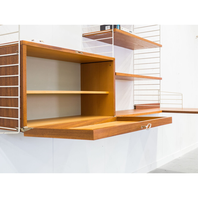 String Design AB white wall unit in teak and metal by Nisse & Kajsa Strinning - 1950s