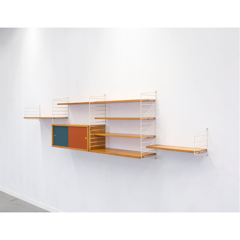 Wall unit in pine and metal by Nisse & Kajsa Strinning for String Design AB - 1950s