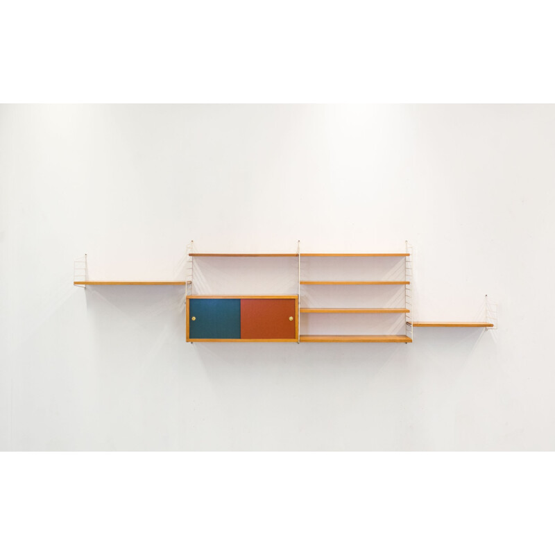 Wall unit in pine and metal by Nisse & Kajsa Strinning for String Design AB - 1950s