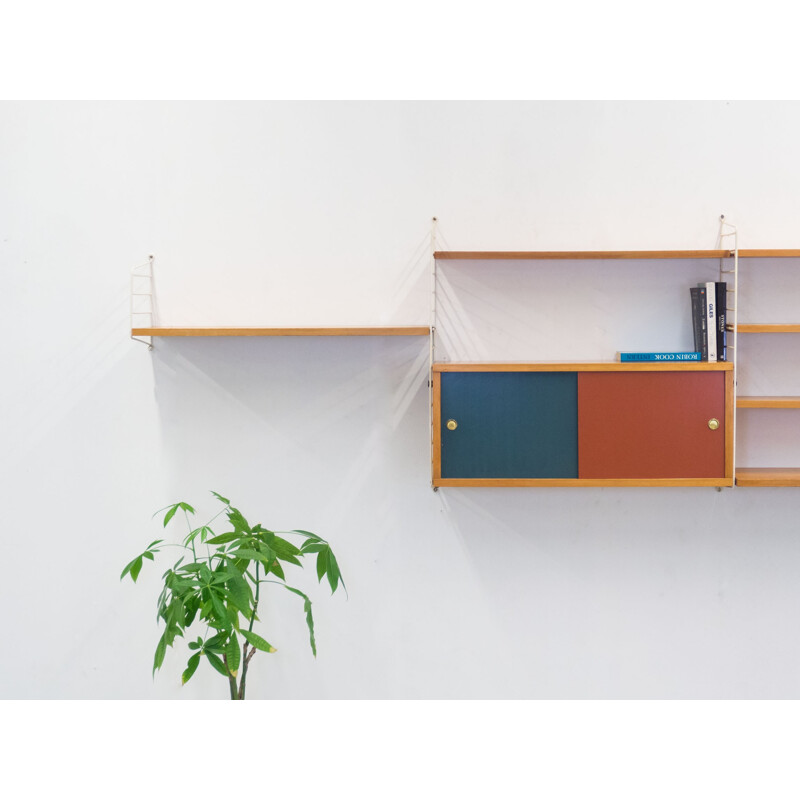 Wall unit in pine and metal by Nisse & Kajsa Strinning for String Design AB - 1950s