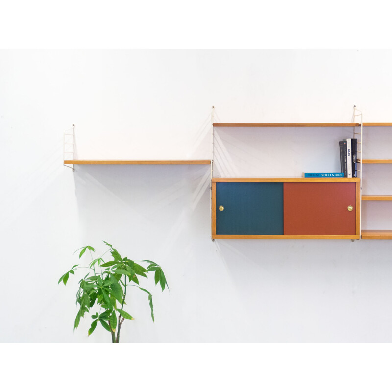 Wall unit in pine and metal by Nisse & Kajsa Strinning for String Design AB - 1950s