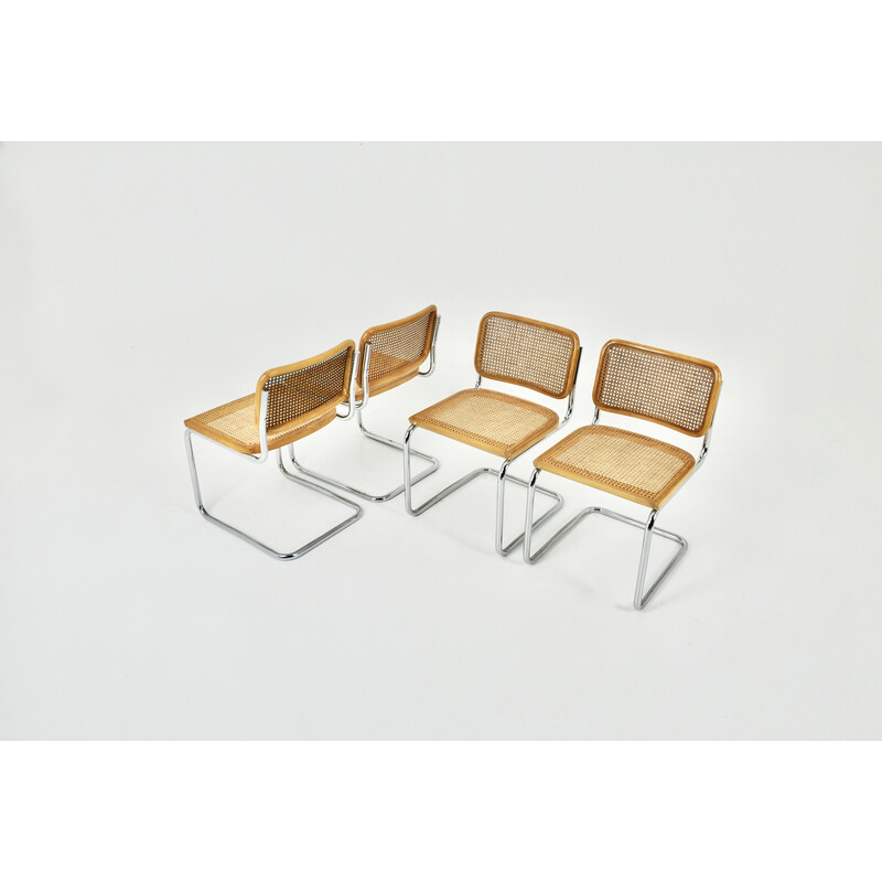 Set di 4 sedie vintage in legno e rattan di Marcel Breuer