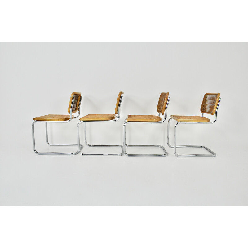 Lot de 4 chaises vintage en bois et rotin par Marcel Breuer