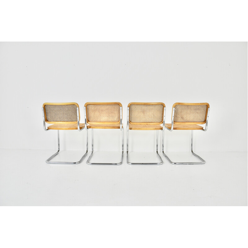 Set di 4 sedie vintage in legno e rattan di Marcel Breuer