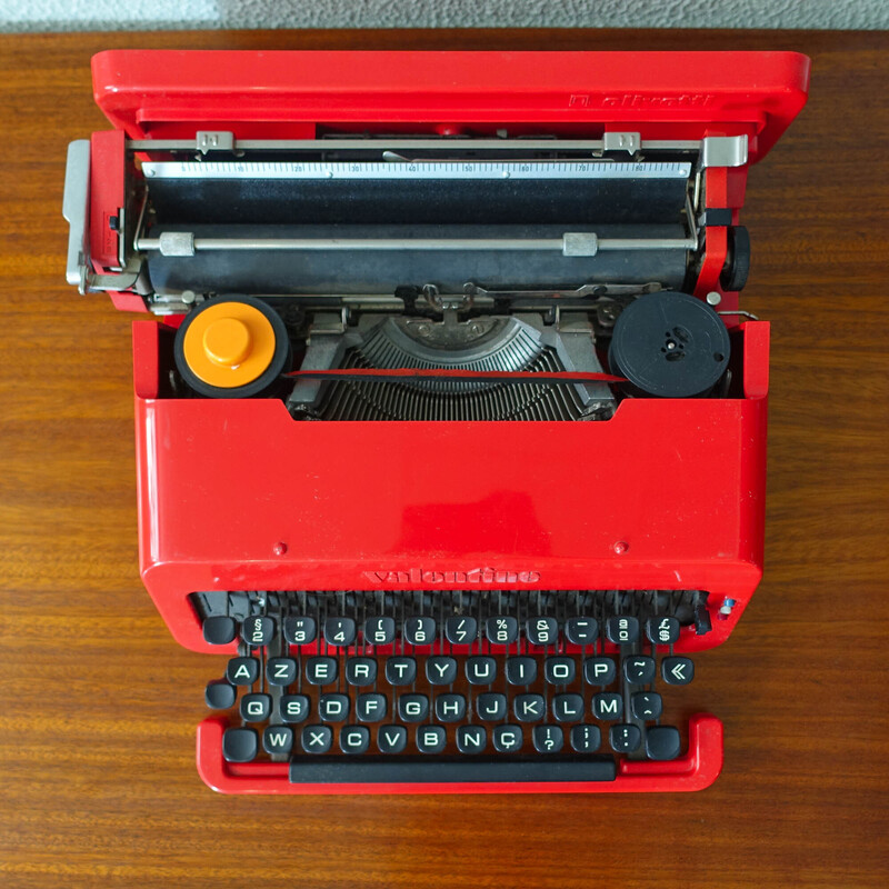 Vintage red Valentine typewriter by Ettore Sottsass and Perry King for Olivetti Synthesis, 1970s