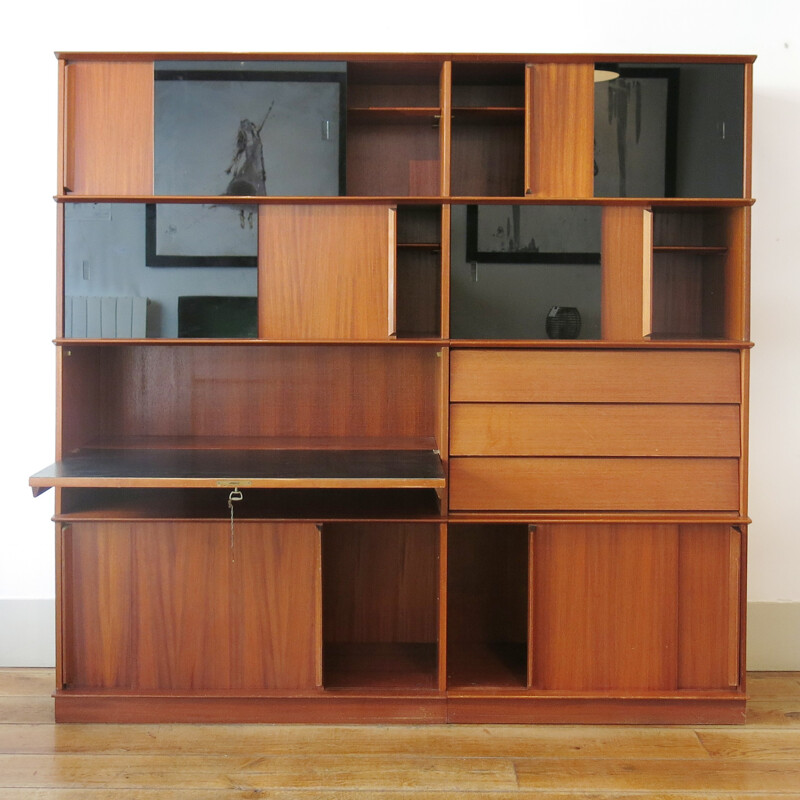 Black bookcase in glass and mahogany model "OSCAR" by Didier Rozaffy - 1950s
