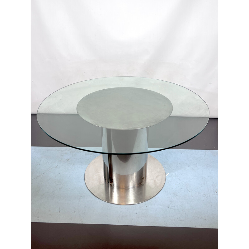 Table vintage en verre et acier inoxydable par Antonia Astori pour Driade, Italie 1960