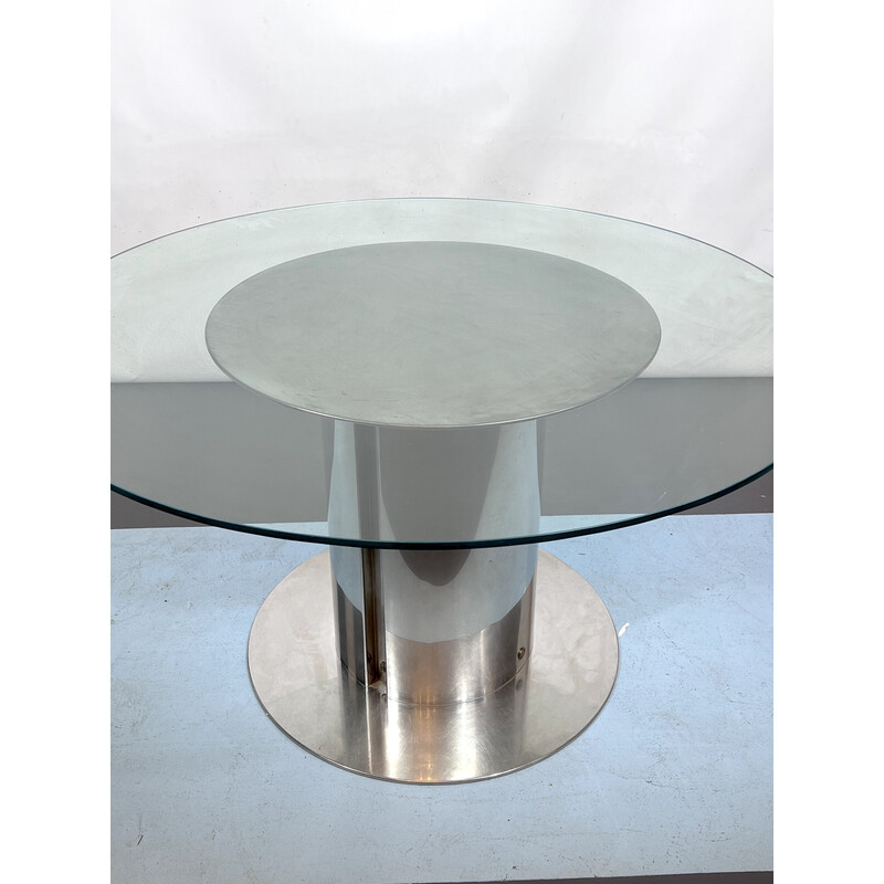 Vintage glass and stainless steel dining table by Antonia Astori for Driade, Italy 1960s