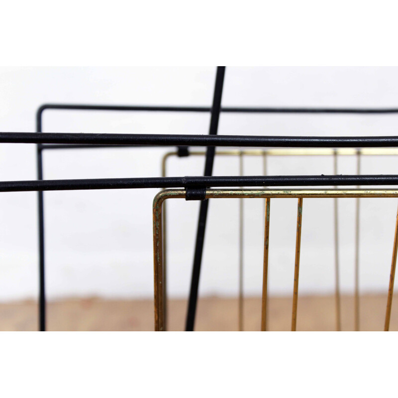 Vintage metal and brass magazine rack, 1970s