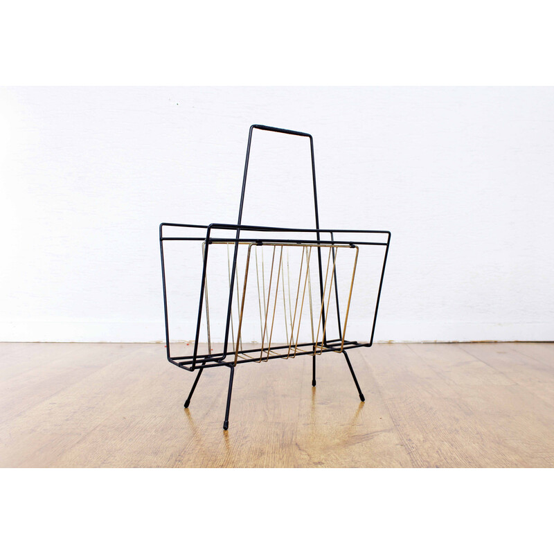 Vintage metal and brass magazine rack, 1970s