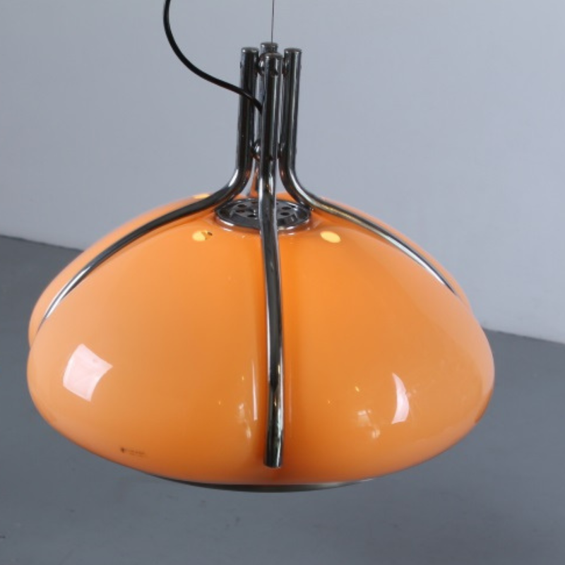 Vintage quadrofoglio pendant lamp in acrylic and chrome by Gae Aulenti for Harvey Guzzini, Italy 1970s