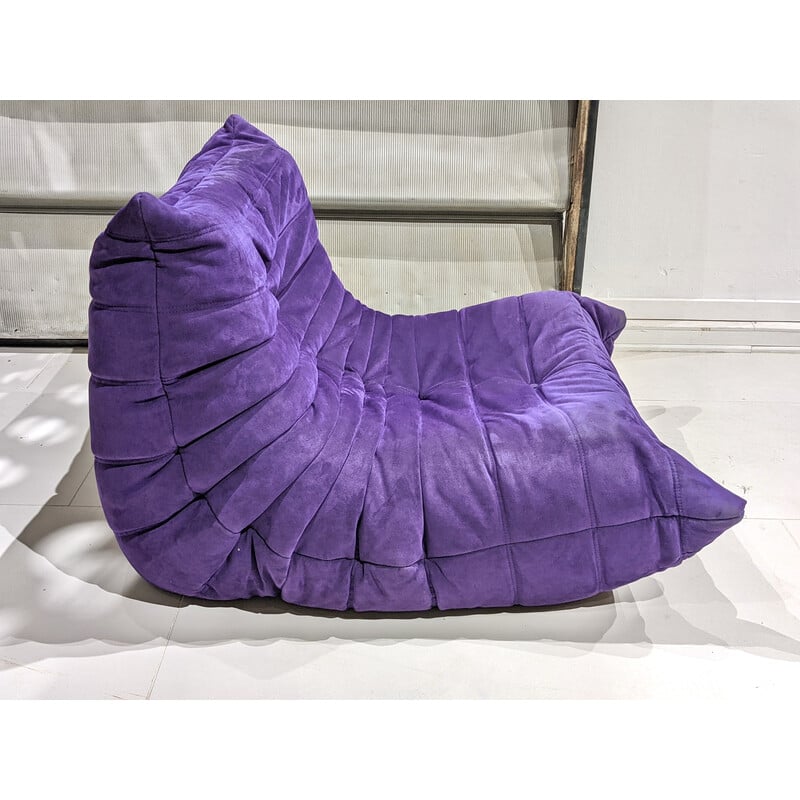 Vintage Togo low armchair in purple suede by Michel Ducaroy for Ligne Roset, 2000s
