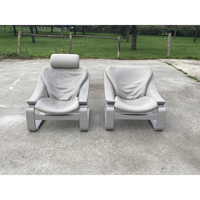 Ein Paar Vintage-Sessel aus grauem Leder von Ake Fribyter, 1970