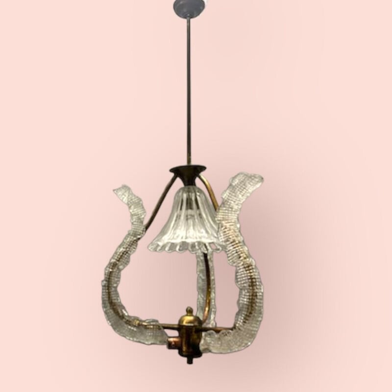 Vintage Barovier Italiaanse Murano glas hanglamp door Ercole Barovier, jaren 1940