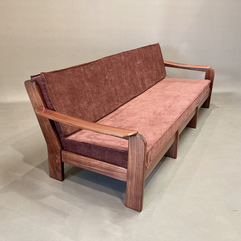 Skandinavisches 3-Sitzer Vintage-Sofa aus Teakholz und Samt, 1950