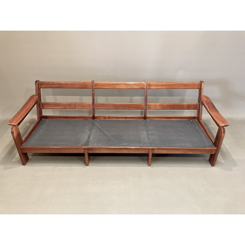 Scandinavian vintage 3 seater sofa in teak and velvet, 1950