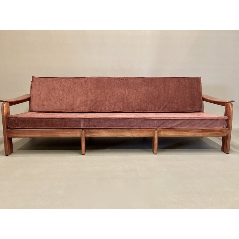 Skandinavisches 3-Sitzer Vintage-Sofa aus Teakholz und Samt, 1950