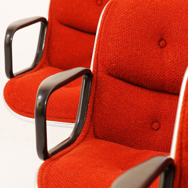  Knoll set of six swivel armchairs in chromed steel and wool, Charles POLLOCK - 1970s