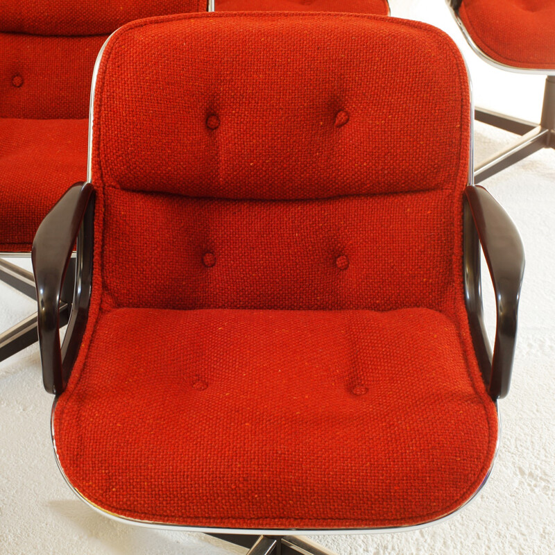 Ensemble de 6 fauteuils Knoll pivotants en laine et en chrome, Charles POLLOCK - 1970