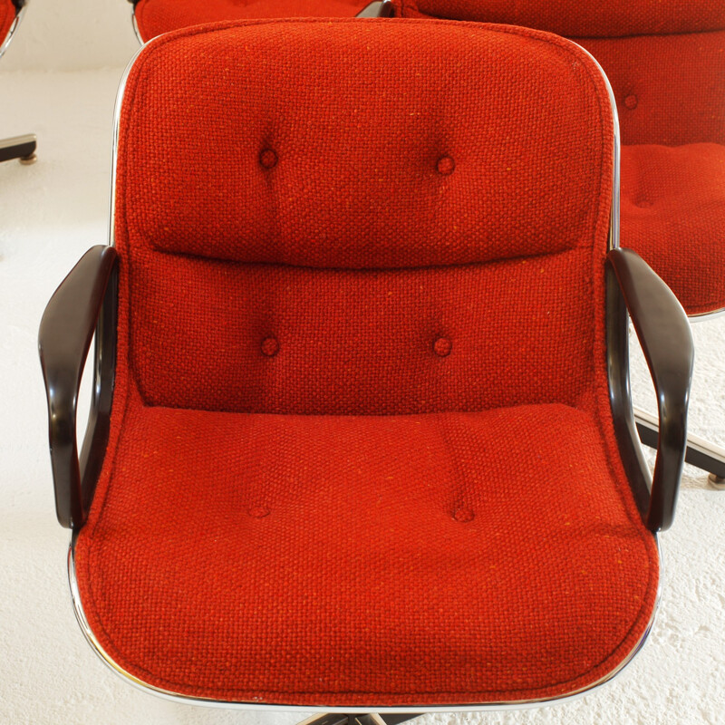  Knoll set of six swivel armchairs in chromed steel and wool, Charles POLLOCK - 1970s