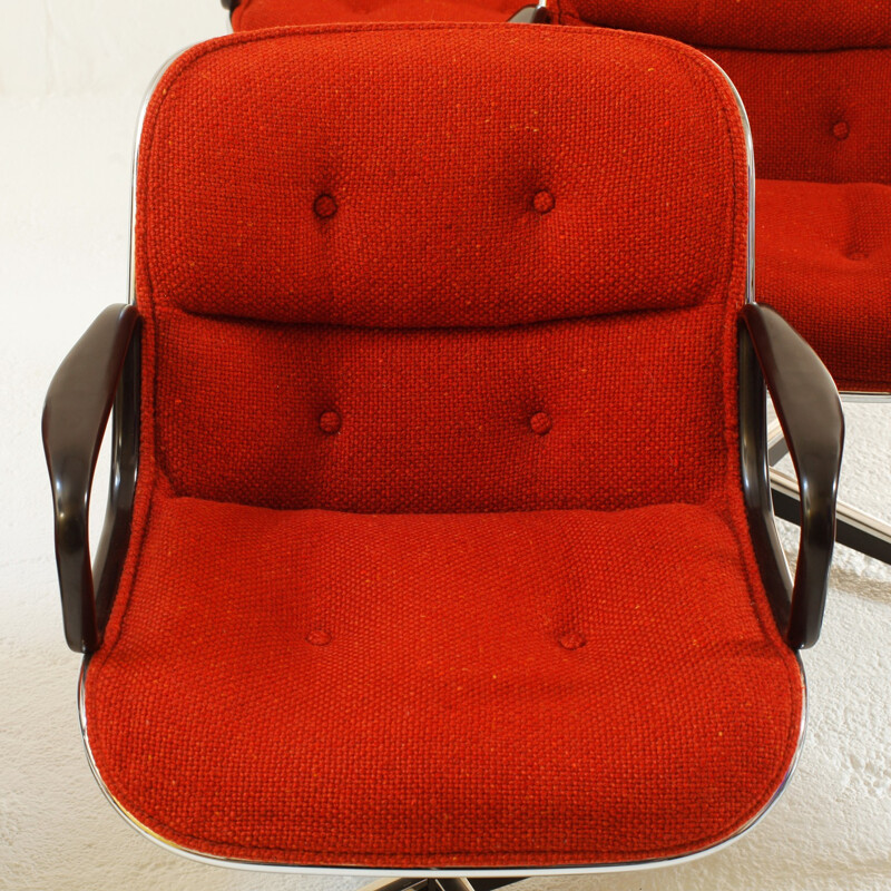 Ensemble de 6 fauteuils Knoll pivotants en laine et en chrome, Charles POLLOCK - 1970