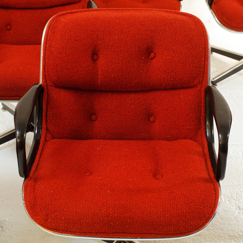  Knoll set of six swivel armchairs in chromed steel and wool, Charles POLLOCK - 1970s