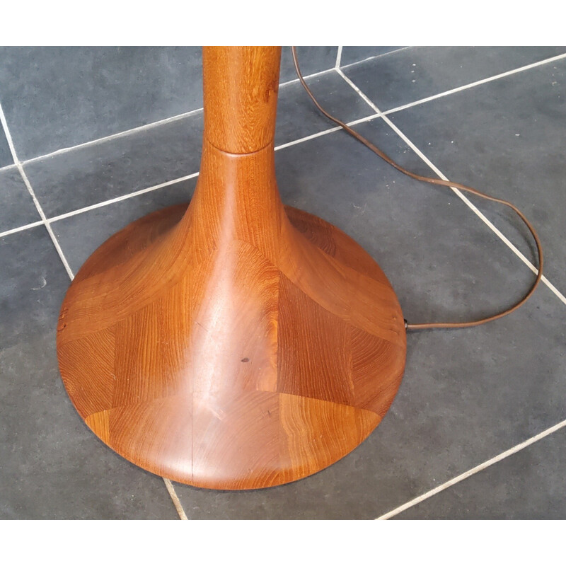 Lampada da terra vintage scandinava su supporto in legno massiccio, 1970