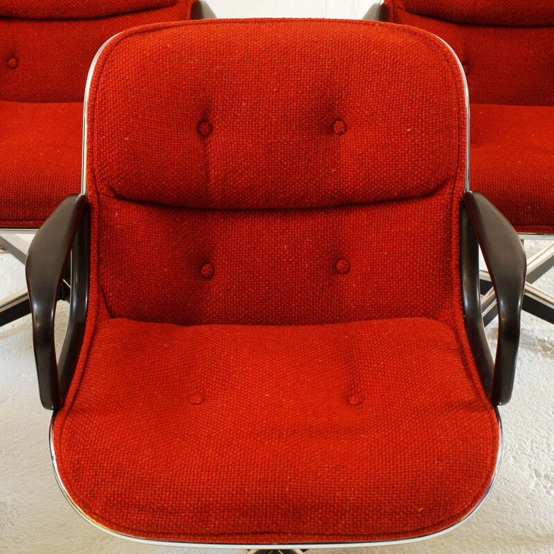  Knoll set of six swivel armchairs in chromed steel and wool, Charles POLLOCK - 1970s