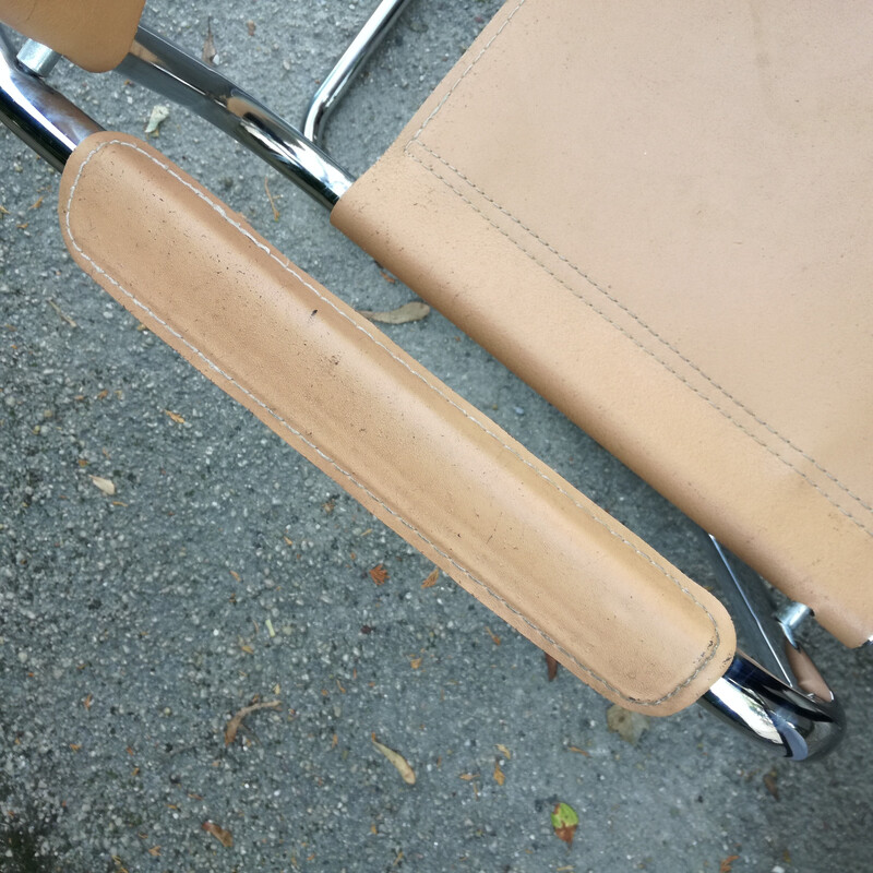 Vintage steel and leather cantilever armchair