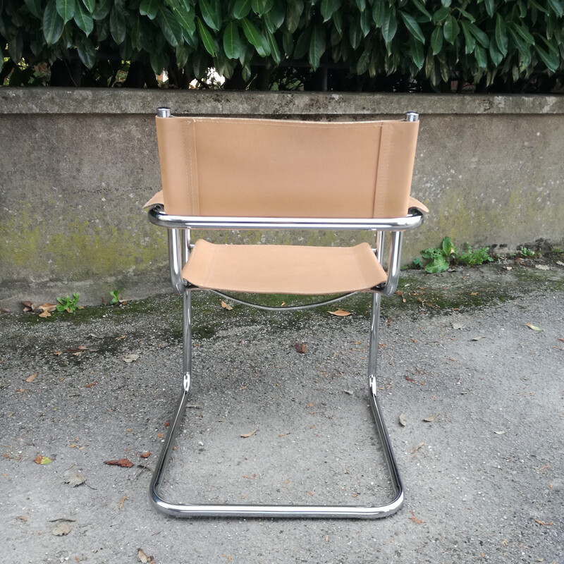 Vintage steel and leather cantilever armchair
