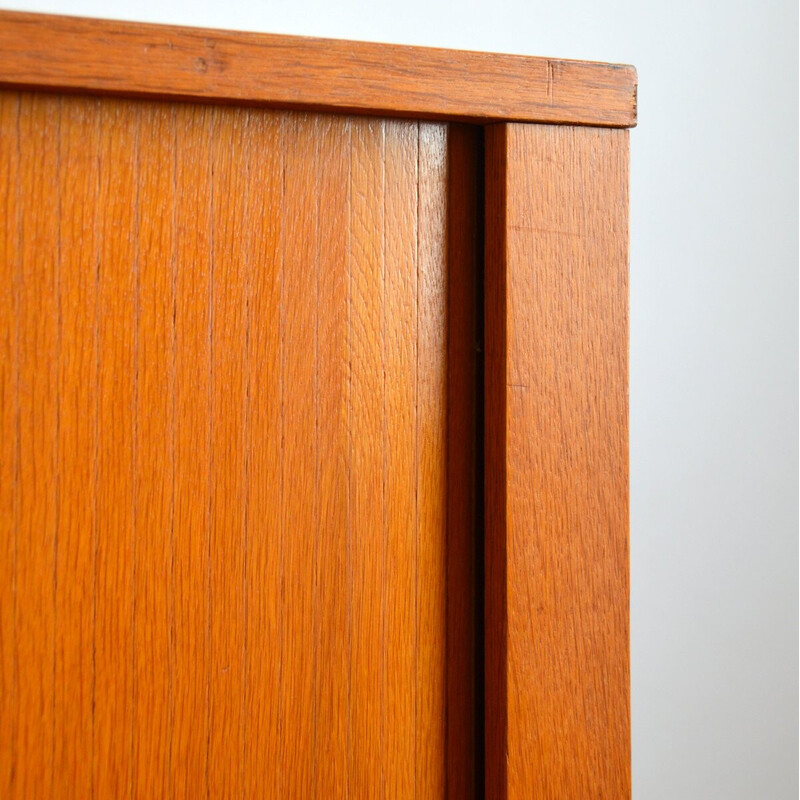 Vintage metal and plastic sideboard with sliding curtain, 1950s